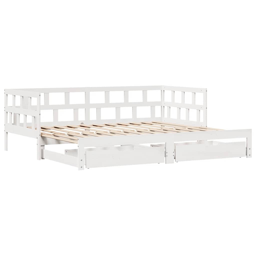 fehér kihúzható heverő fiókokkal matrac nélkül 90 x 190 cm