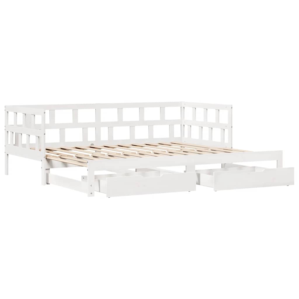 fehér kihúzható heverő fiókokkal matrac nélkül 90 x 190 cm