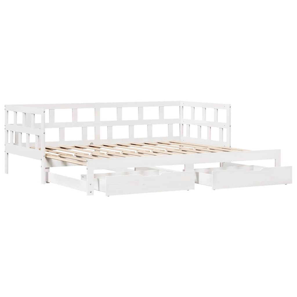 fehér kihúzható heverő fiókokkal matrac nélkül 90 x 200 cm
