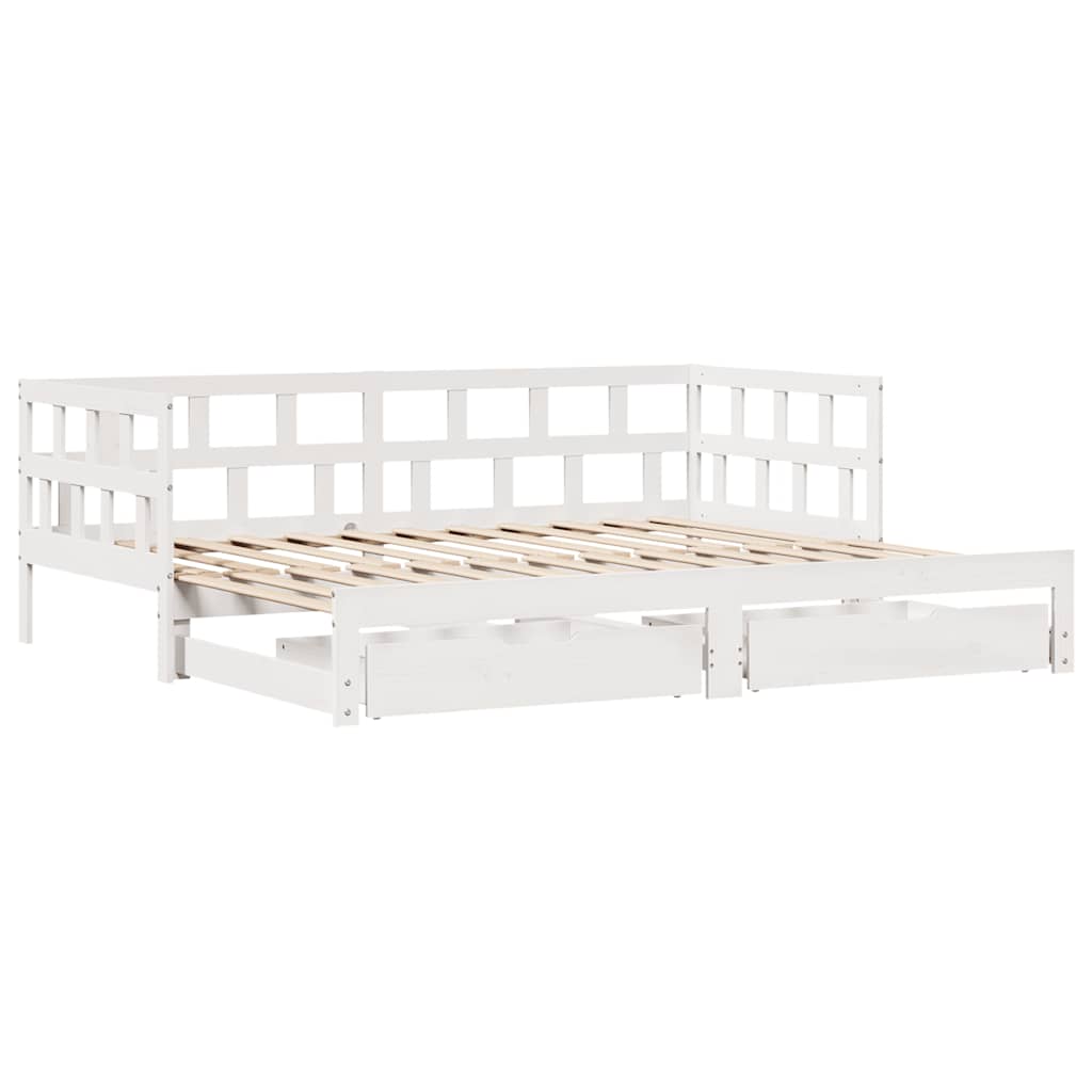 fehér kihúzható heverő fiókokkal matrac nélkül 80 x 200 cm