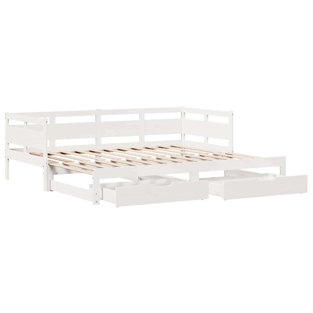 fehér kihúzható heverő fiókokkal matrac nélkül 90 x 200 cm