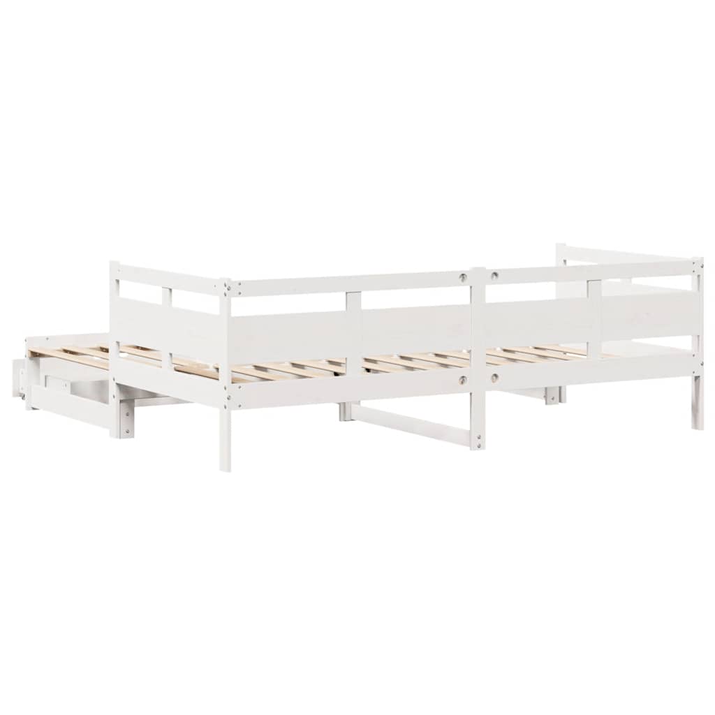 fehér kihúzható heverő fiókokkal matrac nélkül 90 x 200 cm