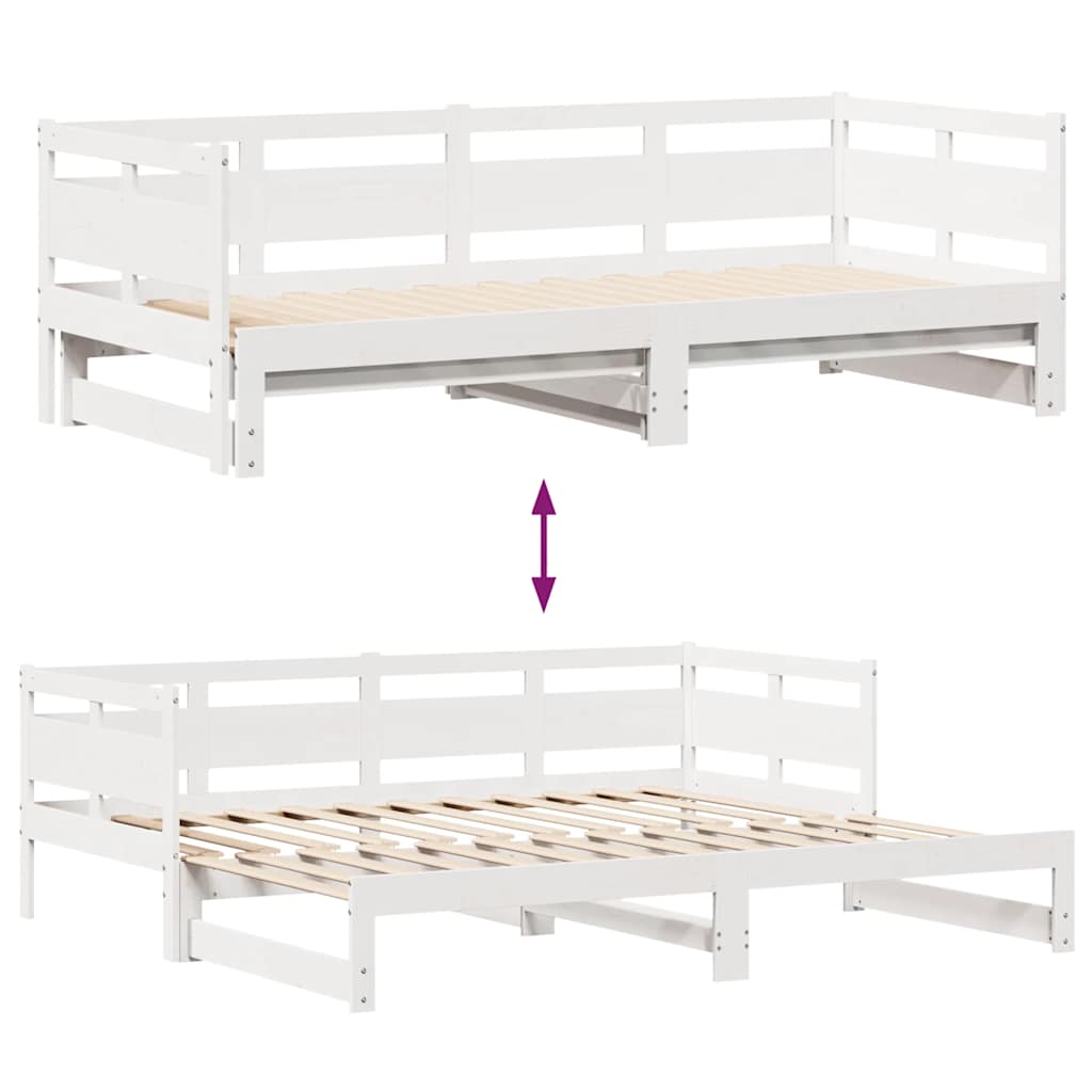 fehér kihúzható heverő fiókokkal matrac nélkül 90 x 200 cm