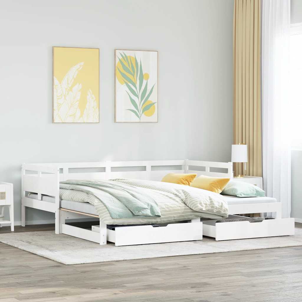 fehér kihúzható heverő fiókokkal matrac nélkül 90 x 200 cm