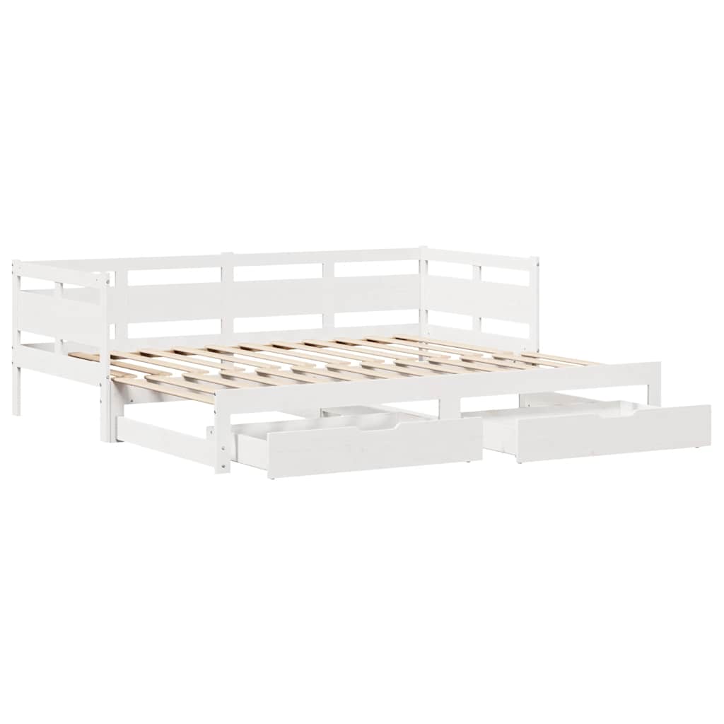 fehér kihúzható heverő fiókokkal matrac nélkül 80 x 200 cm
