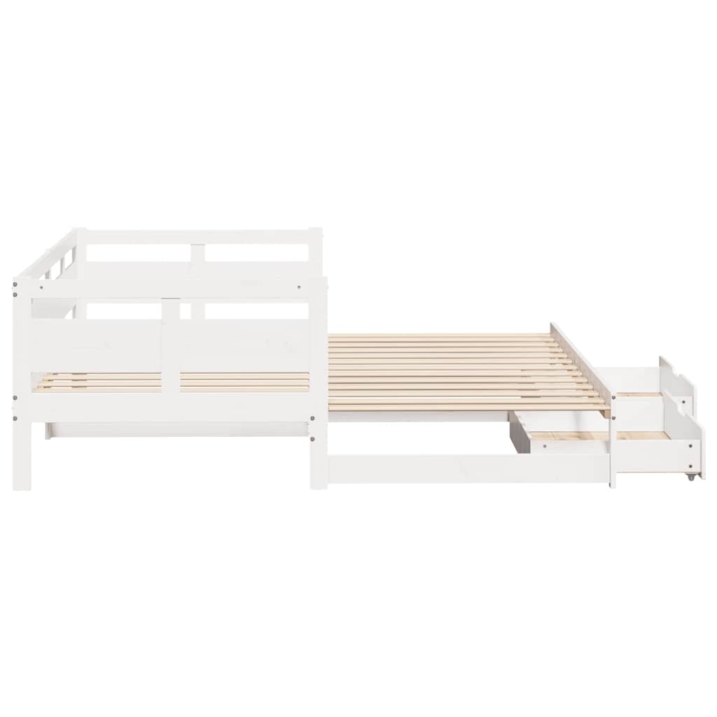 fehér kihúzható heverő fiókokkal matrac nélkül 80 x 200 cm
