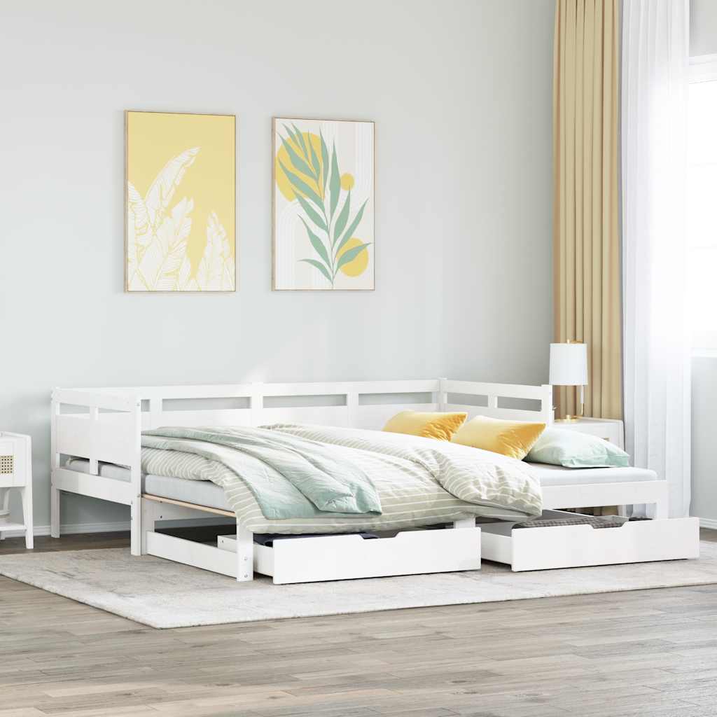 fehér kihúzható heverő fiókokkal matrac nélkül 80 x 200 cm