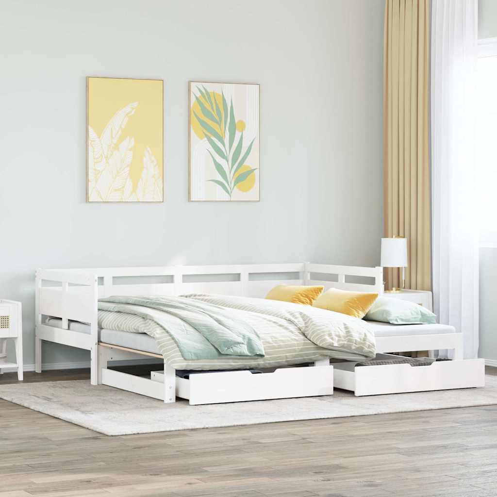 fehér kihúzható heverő fiókokkal matrac nélkül 90 x 190 cm