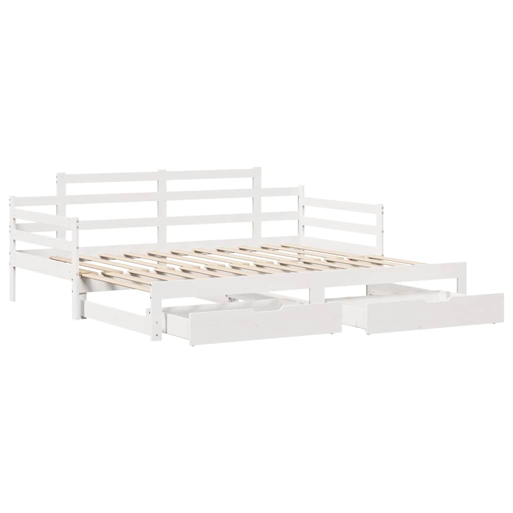fehér kihúzható heverő fiókokkal matrac nélkül 90 x 200 cm