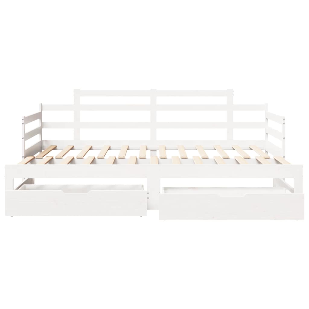 fehér kihúzható heverő fiókokkal matrac nélkül 90 x 200 cm