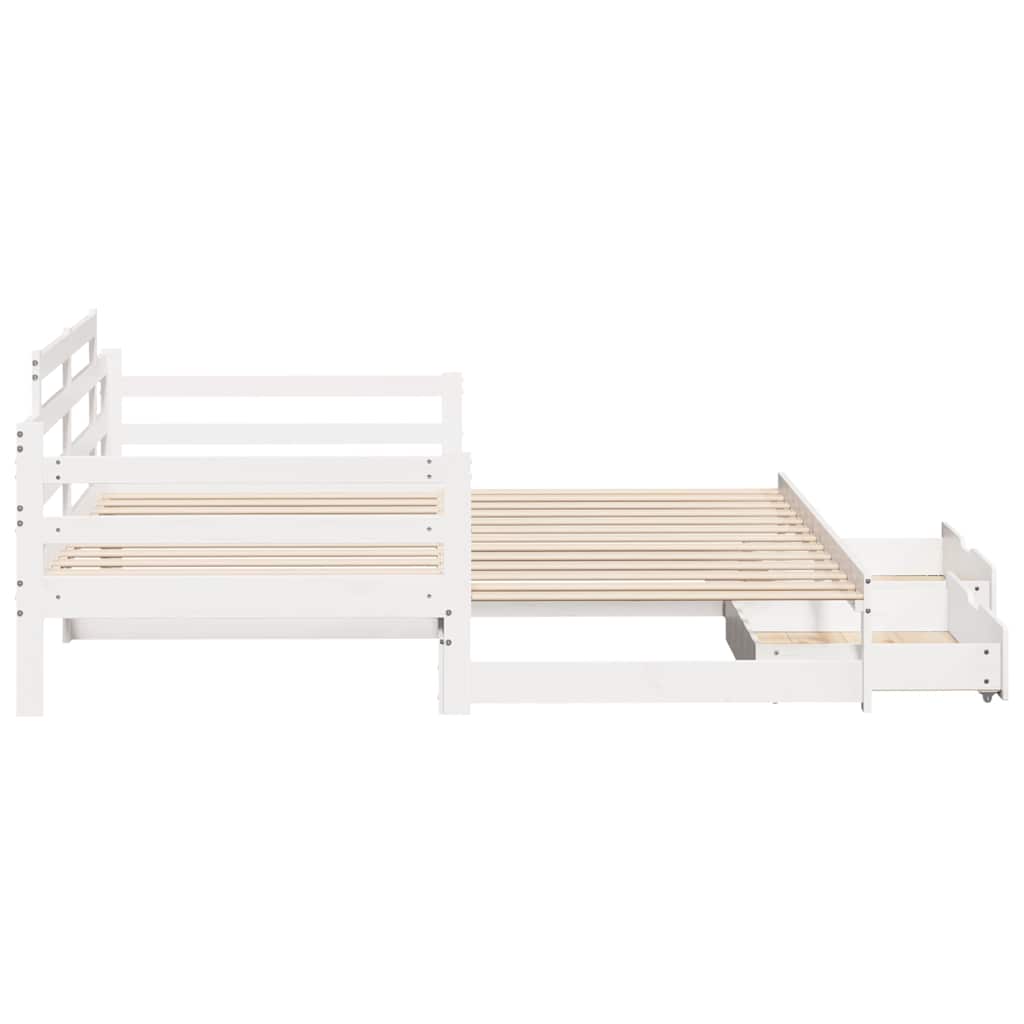 fehér kihúzható heverő fiókokkal matrac nélkül 90 x 200 cm