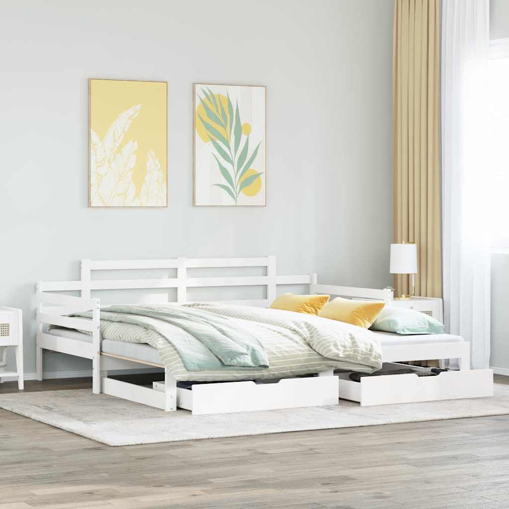 fehér kihúzható heverő fiókokkal matrac nélkül 90 x 200 cm