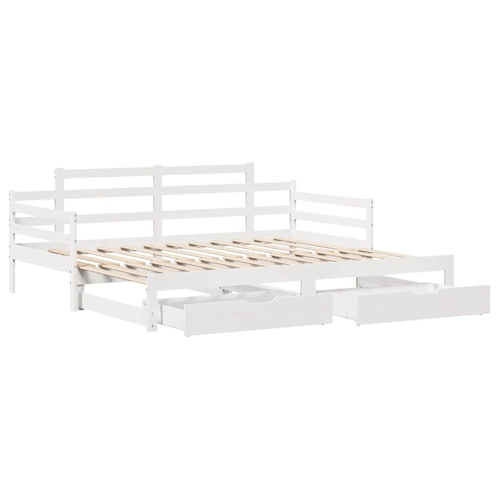 fehér kihúzható heverő fiókokkal matrac nélkül 80 x 200 cm