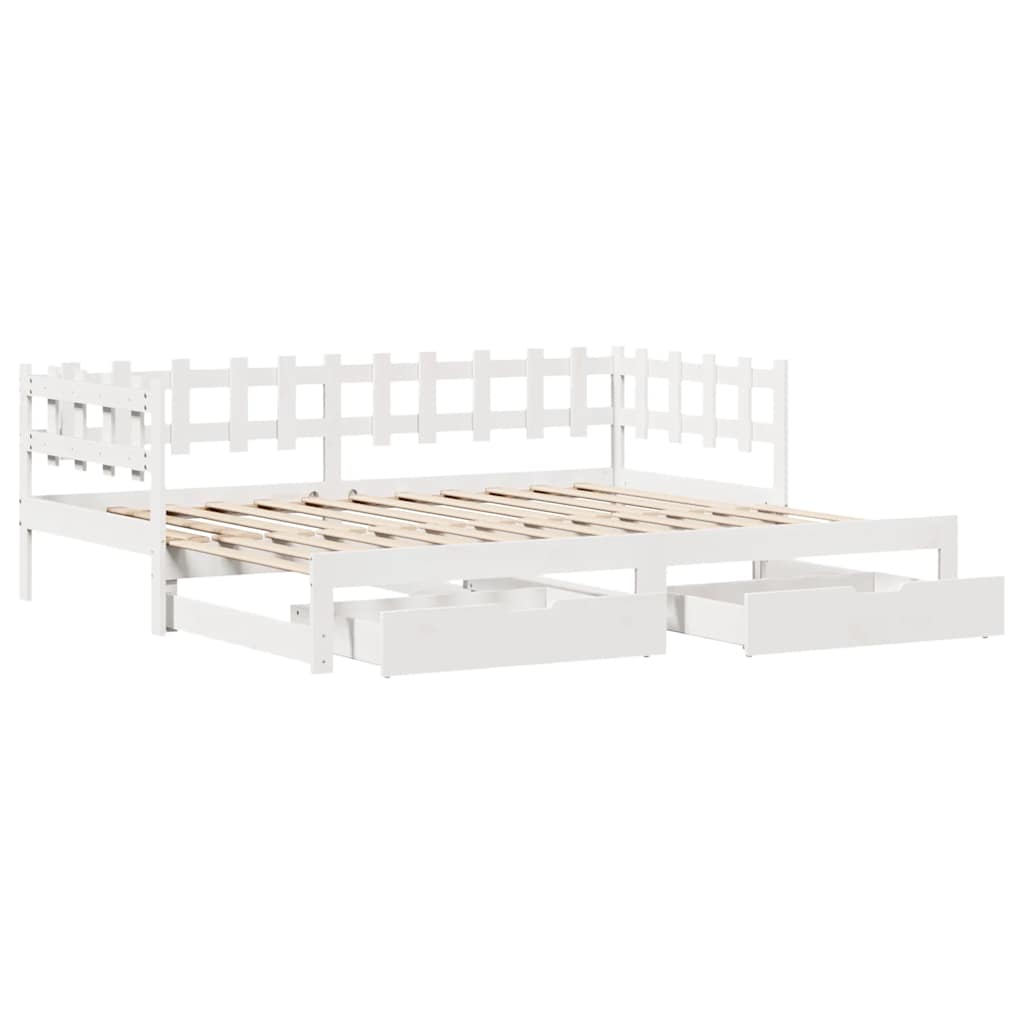 fehér kihúzható heverő fiókokkal matrac nélkül 80 x 200 cm