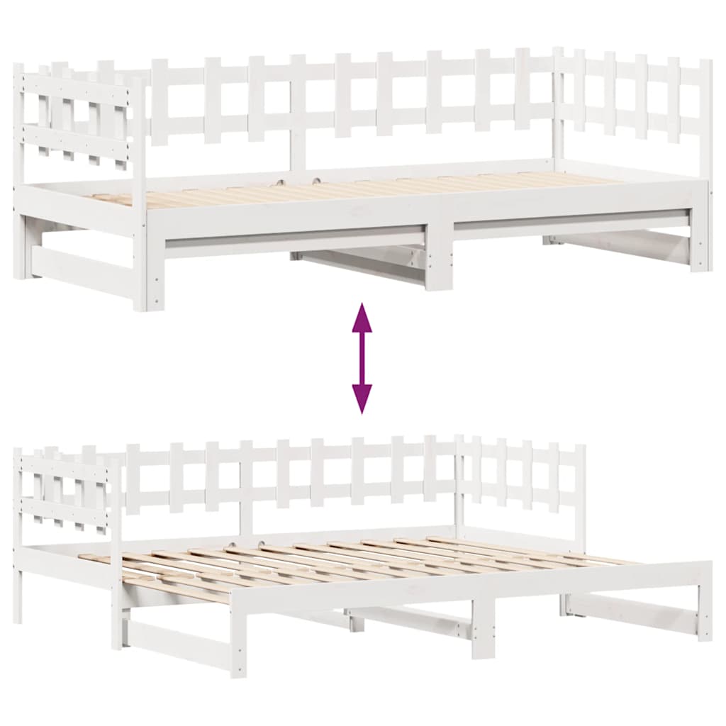 fehér kihúzható heverő fiókokkal matrac nélkül 90 x 200 cm