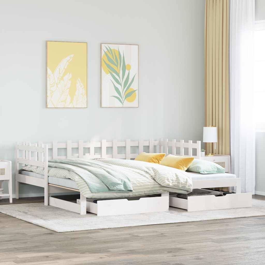 fehér kihúzható heverő fiókokkal matrac nélkül 90 x 200 cm