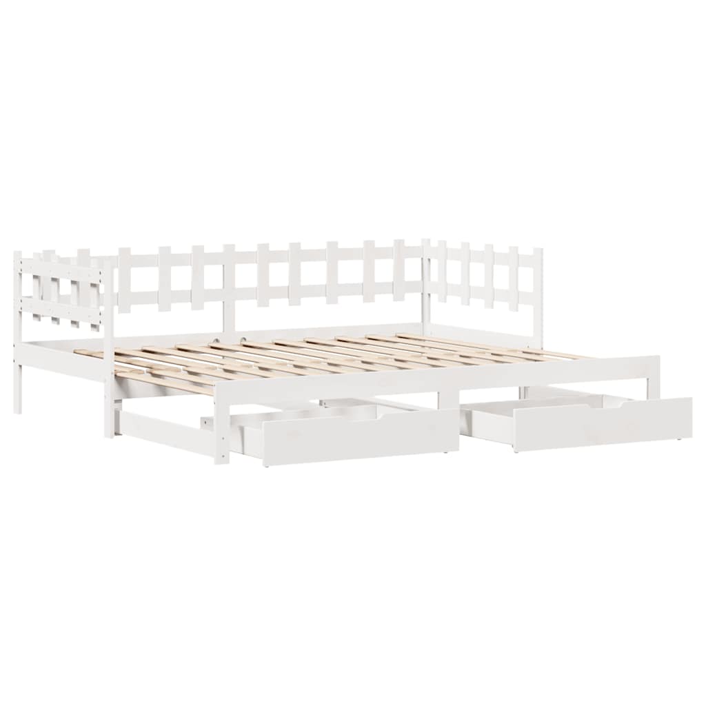 fehér kihúzható heverő fiókokkal matrac nélkül 90 x 190 cm