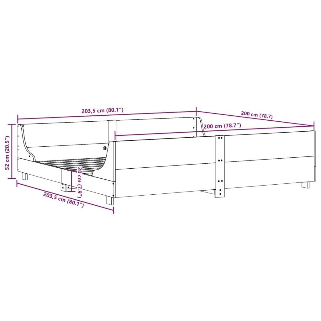 viaszbarna tömör fenyőfa ágy matrac nélkül 200 x 200 cm