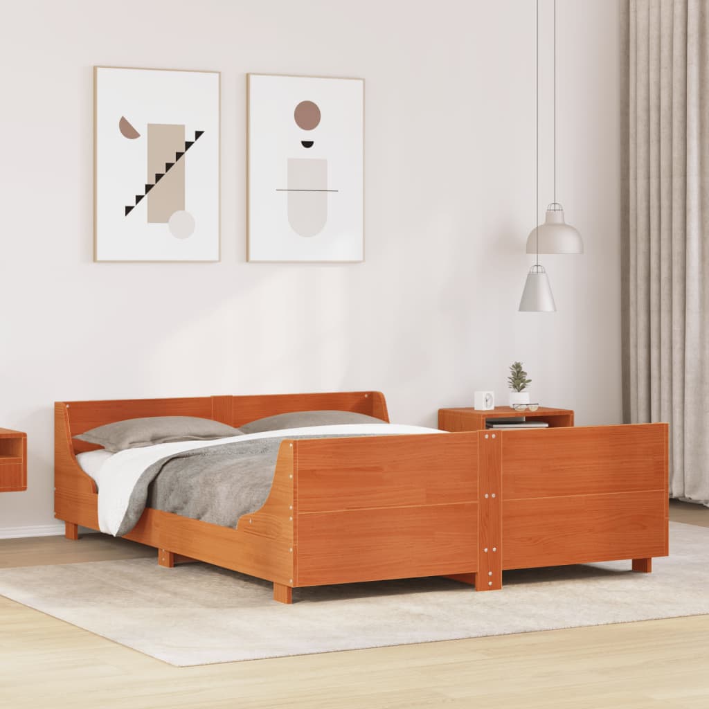 viaszbarna tömör fenyőfa ágy matrac nélkül 150 x 200 cm