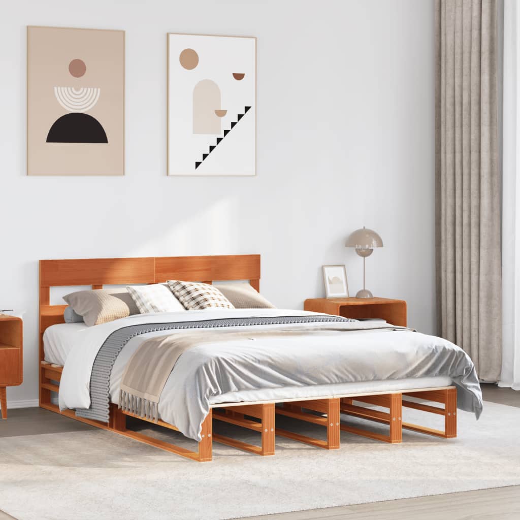 viaszbarna tömör fenyőfa ágy matrac nélkül 150 x 200 cm
