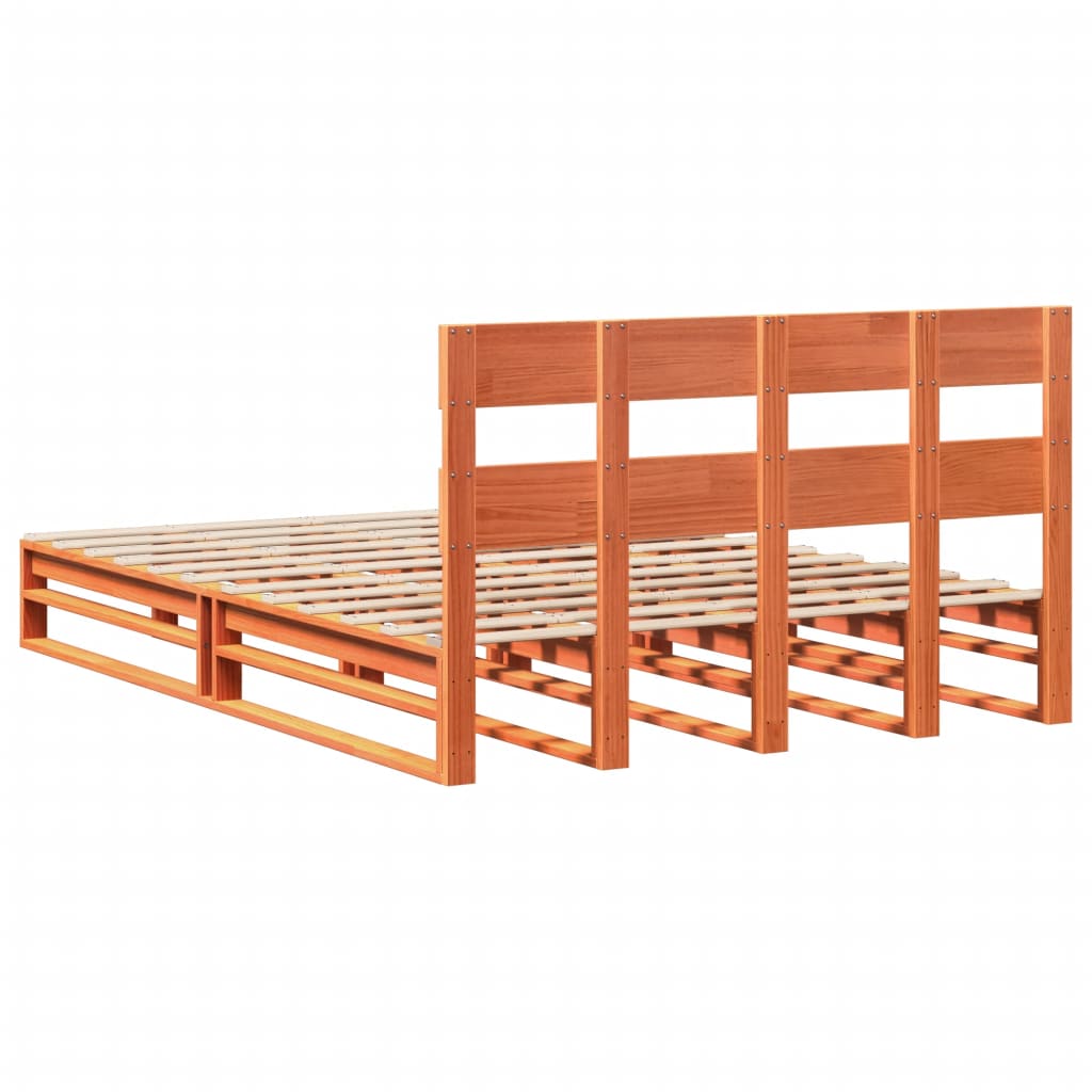 viaszbarna tömör fenyőfa ágy matrac nélkül 135 x 190 cm