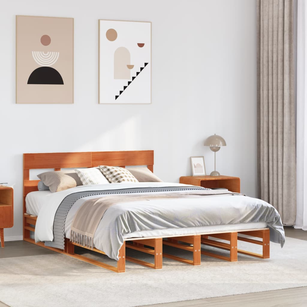 viaszbarna tömör fenyőfa ágy matrac nélkül 140 x 190 cm