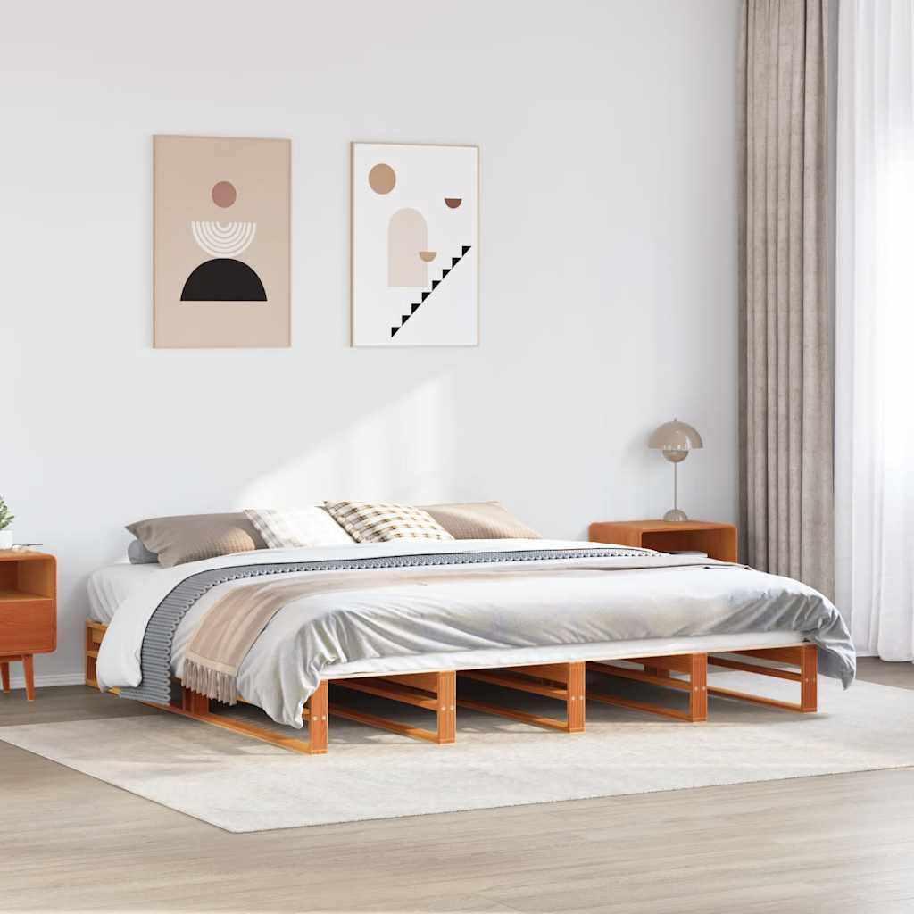 viaszbarna tömör fenyőfa ágy matrac nélkül 180 x 200 cm