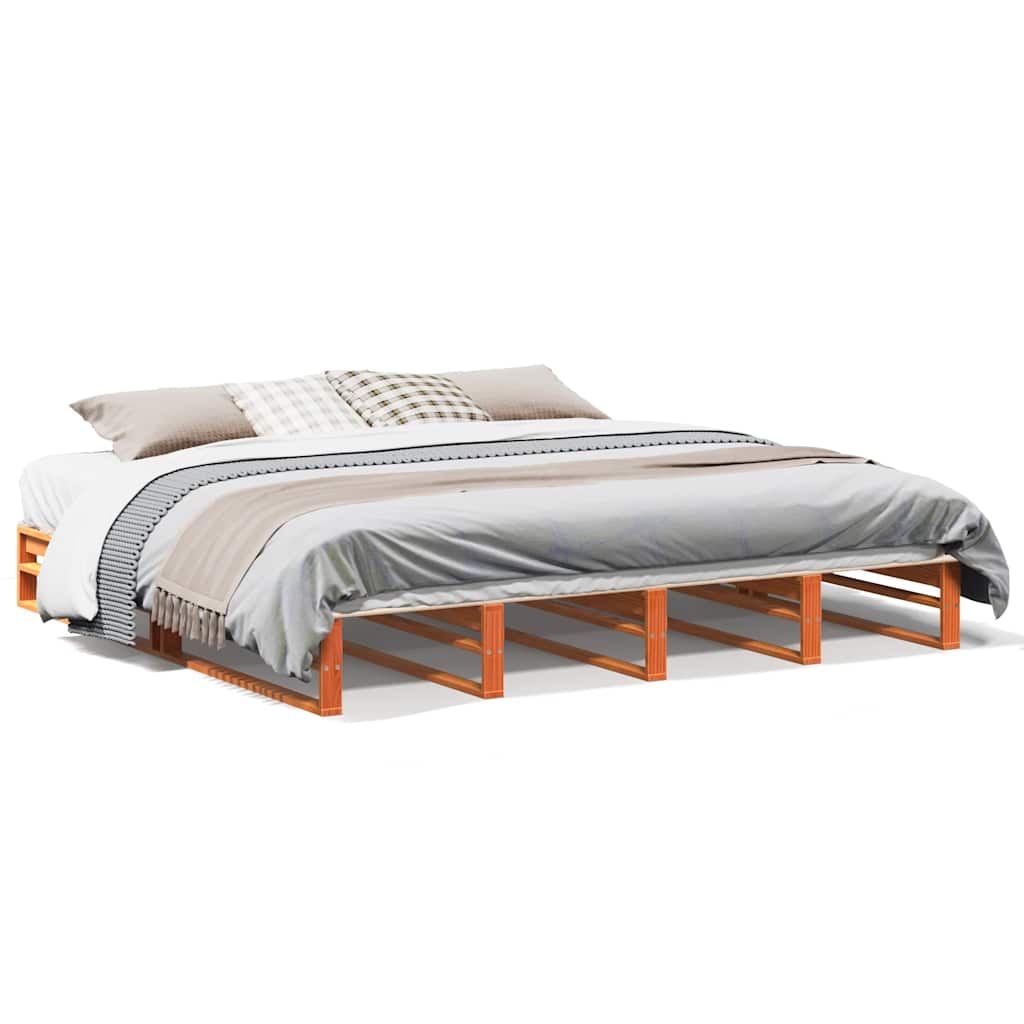 viaszbarna tömör fenyőfa ágy matrac nélkül 200 x 200 cm