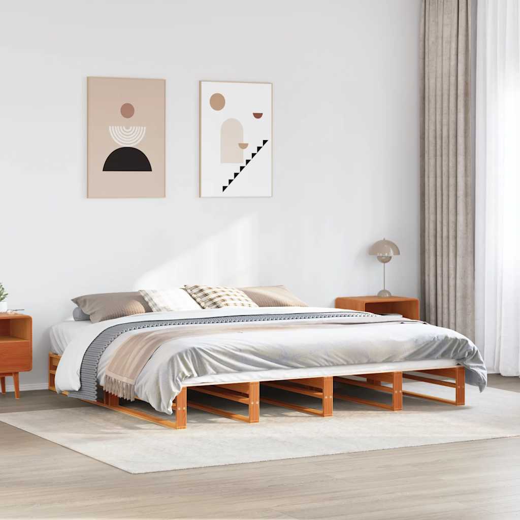 viaszbarna tömör fenyőfa ágy matrac nélkül 200 x 200 cm