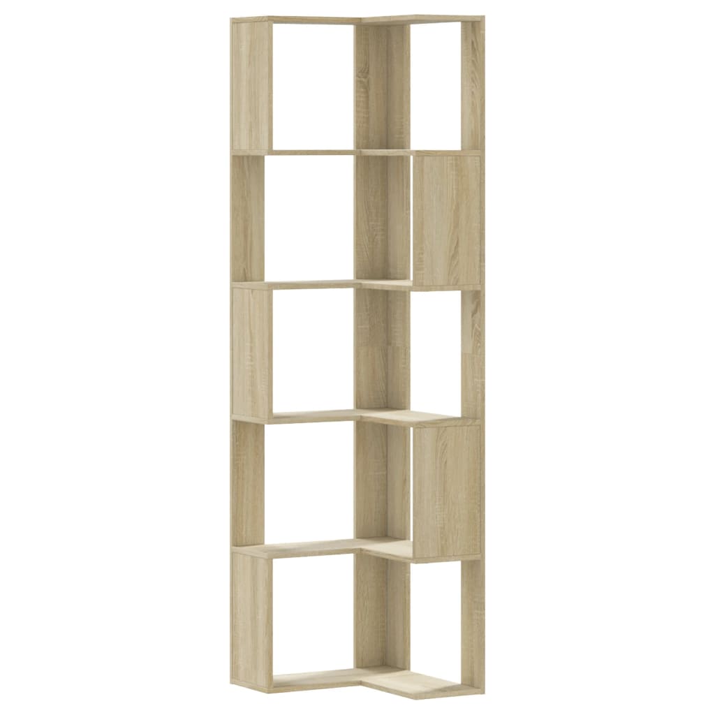 5 szintes sonoma tölgy szerelt fa sarok könyvespolc 50x50x179cm