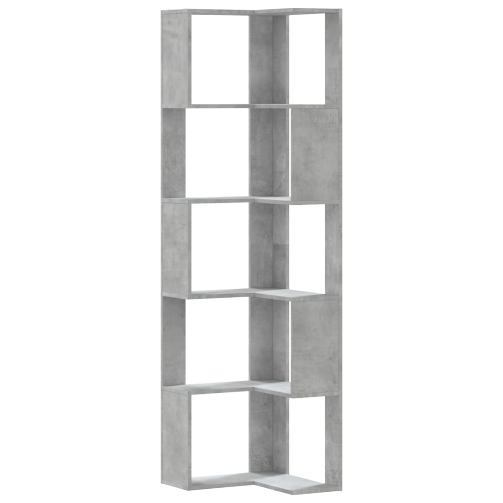 5 szintes betonszürke szerelt fa sarok könyvespolc 50x50x179 cm
