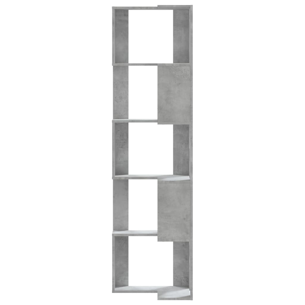 5 szintes betonszürke szerelt fa sarok könyvespolc 50x50x179 cm