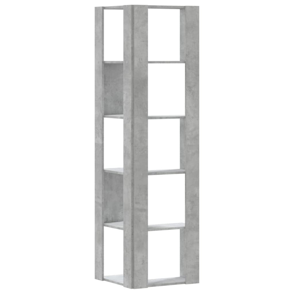 5 szintes betonszürke szerelt fa sarok könyvespolc 50x50x179 cm