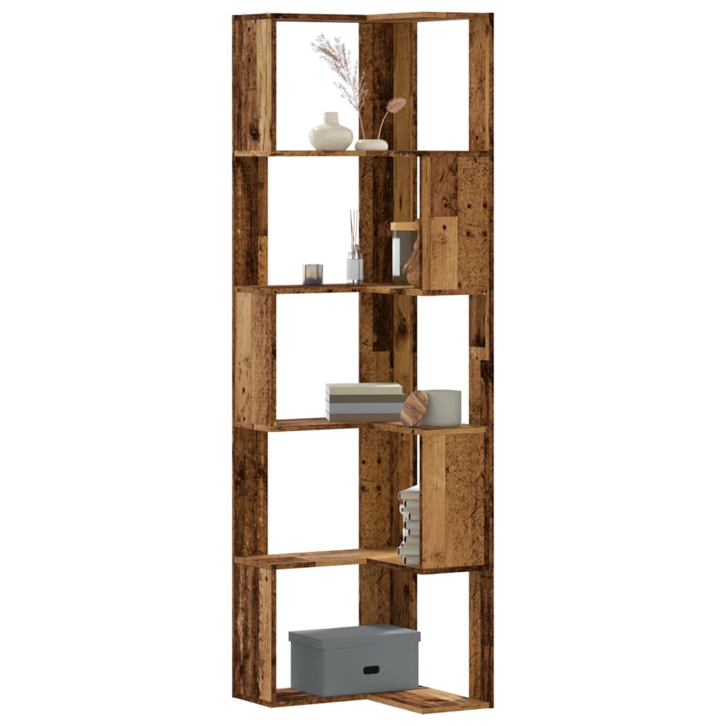 5 szintes antik fa szerelt fa sarok könyvespolc 50 x 50 x 179cm