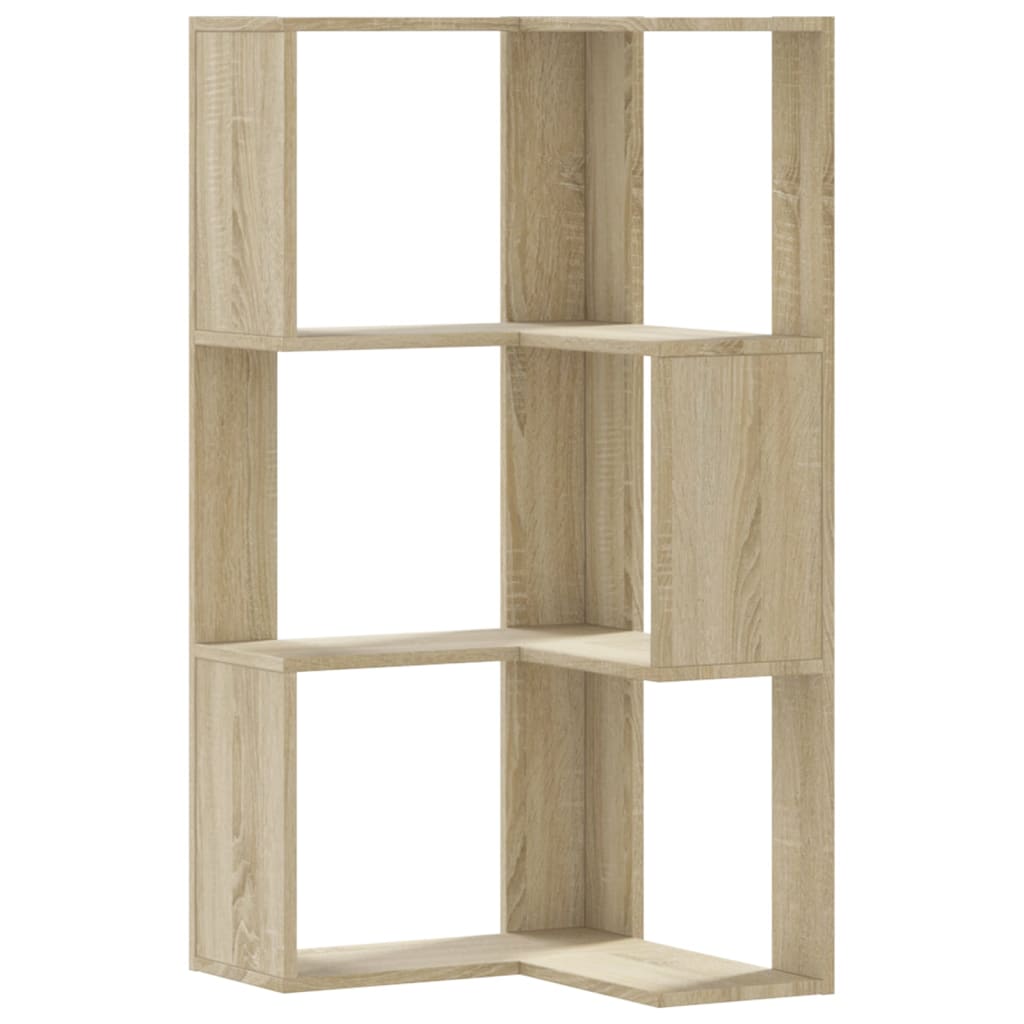 3 szintes sonoma tölgy szerelt fa sarok könyvespolc 50x50x102cm