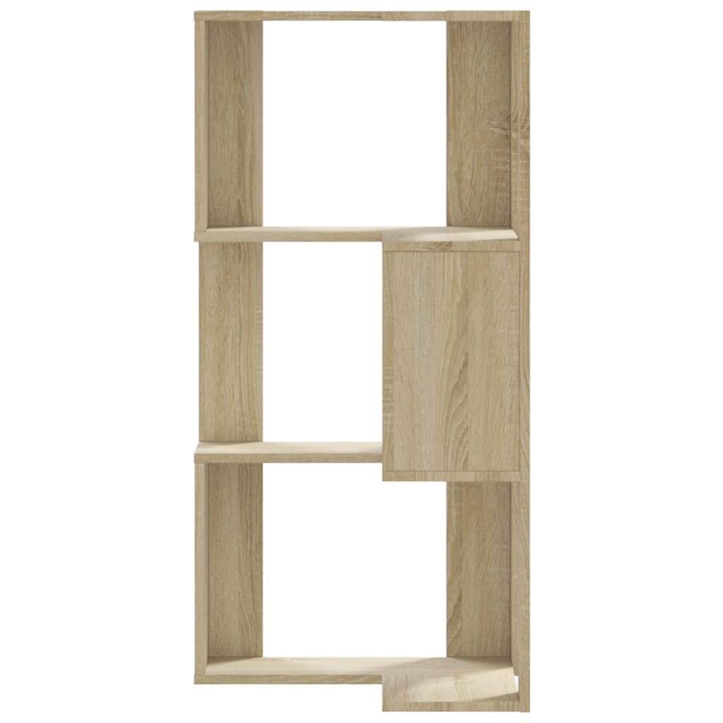 3 szintes sonoma tölgy szerelt fa sarok könyvespolc 50x50x102cm