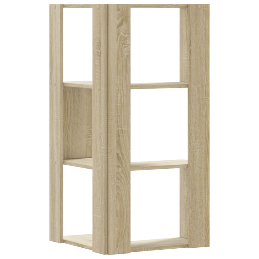 3 szintes sonoma tölgy szerelt fa sarok könyvespolc 50x50x102cm