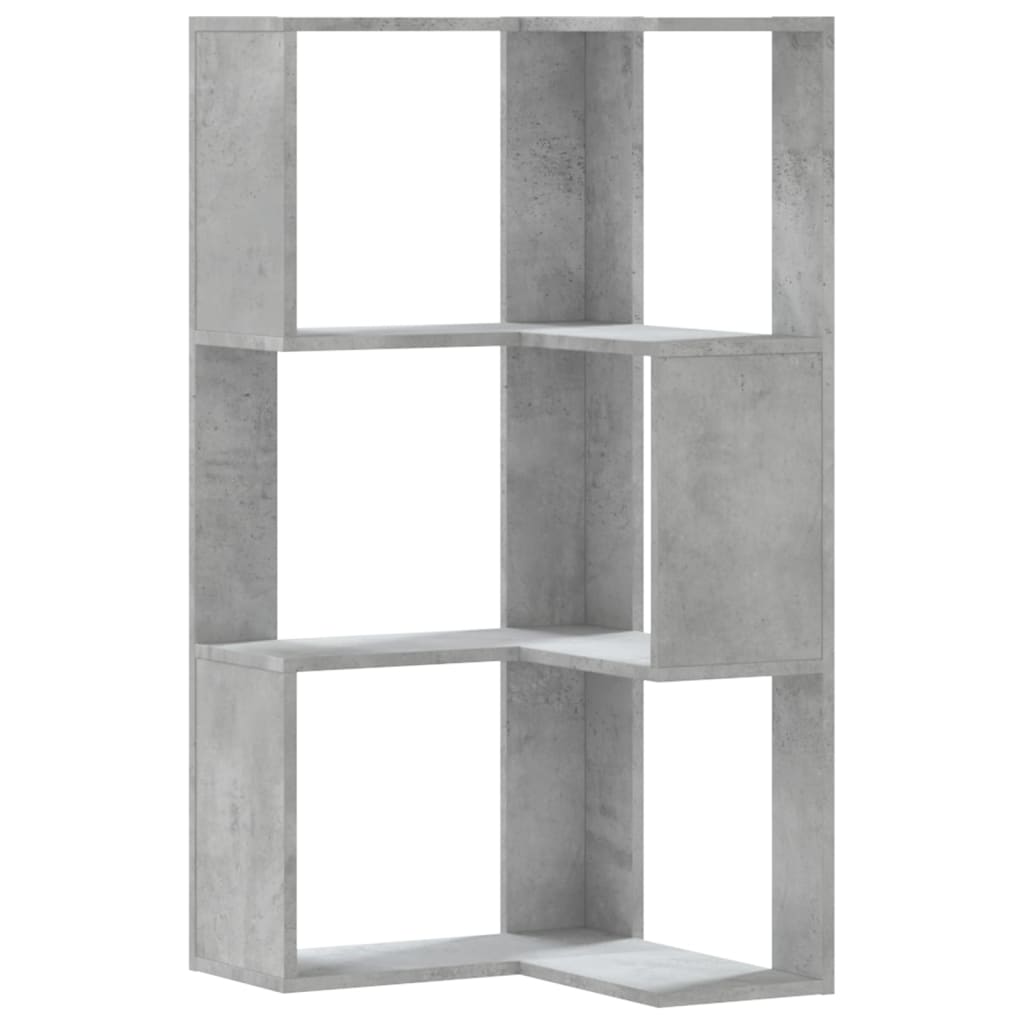 3 szintes betonszürke szerelt fa sarok könyvespolc 50x50x102 cm