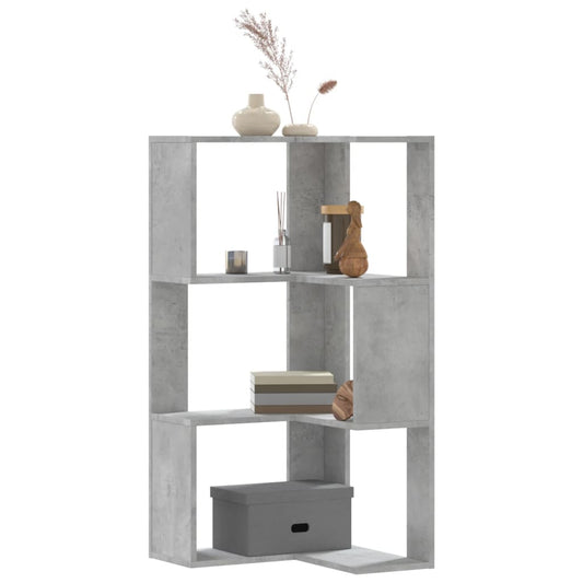 3 szintes betonszürke szerelt fa sarok könyvespolc 50x50x102 cm