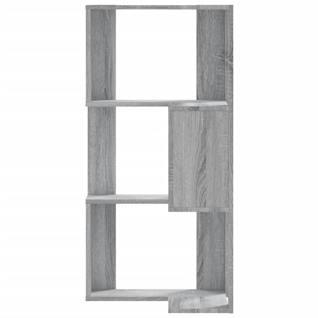 3 szintes szürke szerelt fa sarok könyvespolc 50 x 50 x 102 cm