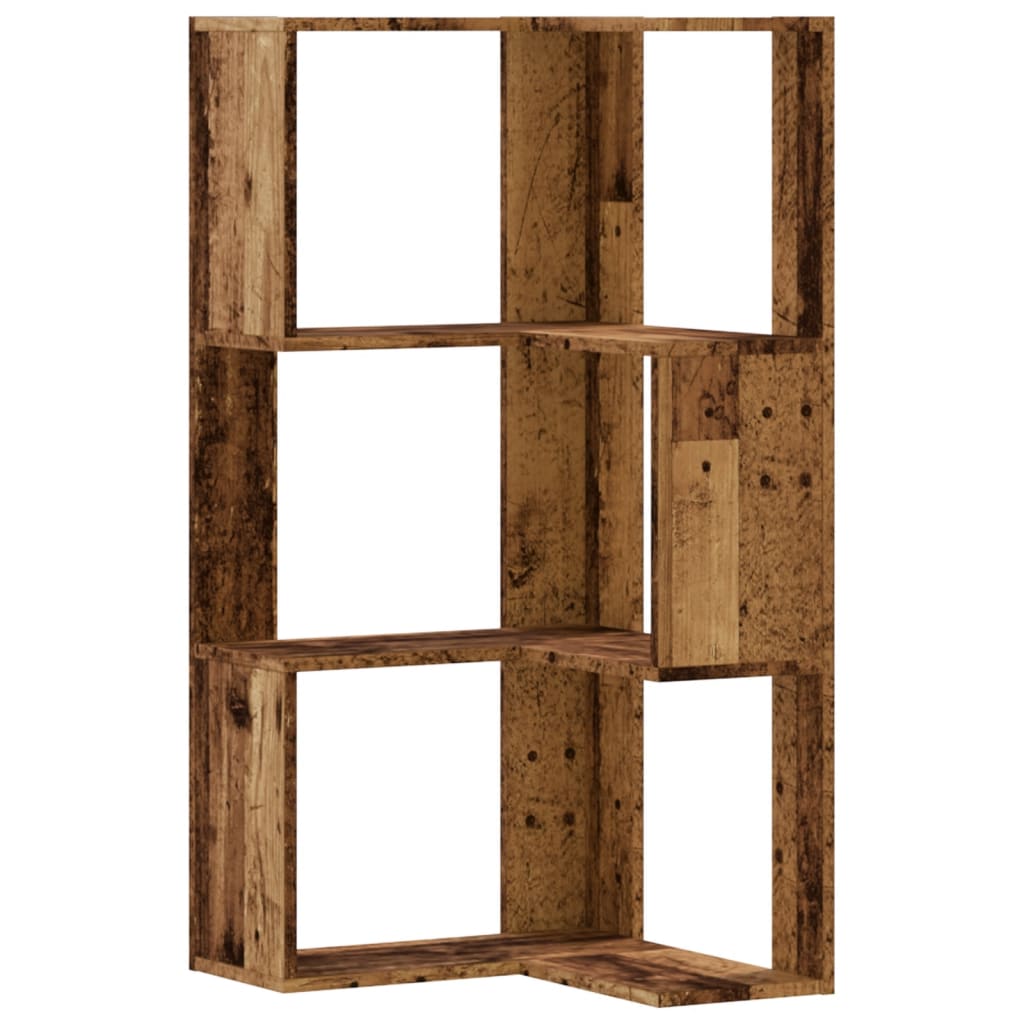 3 szintes antik fa szerelt fa sarok könyvespolc 50 x 50 x 102cm