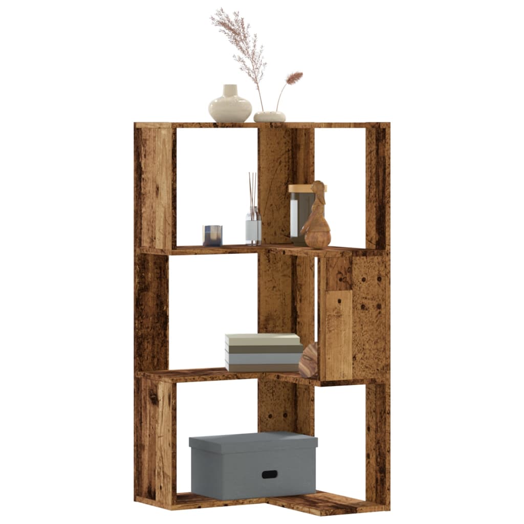 3 szintes antik fa szerelt fa sarok könyvespolc 50 x 50 x 102cm