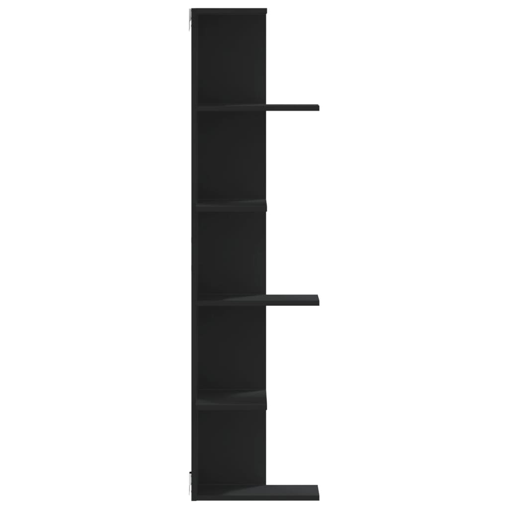 fekete szerelt fa fali sarokpolc 36,5 x 36,5 x 140 cm