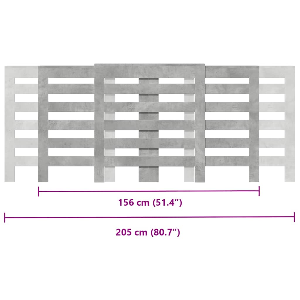 betonszürke szerelt fa radiátorburkolat 205 x 21,5 x 83,5 cm