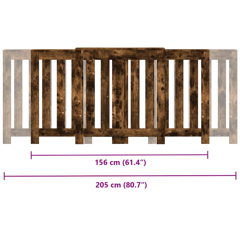 füstös tölgy színű szerelt fa radiátorburkolat 205x21,5x83,5 cm