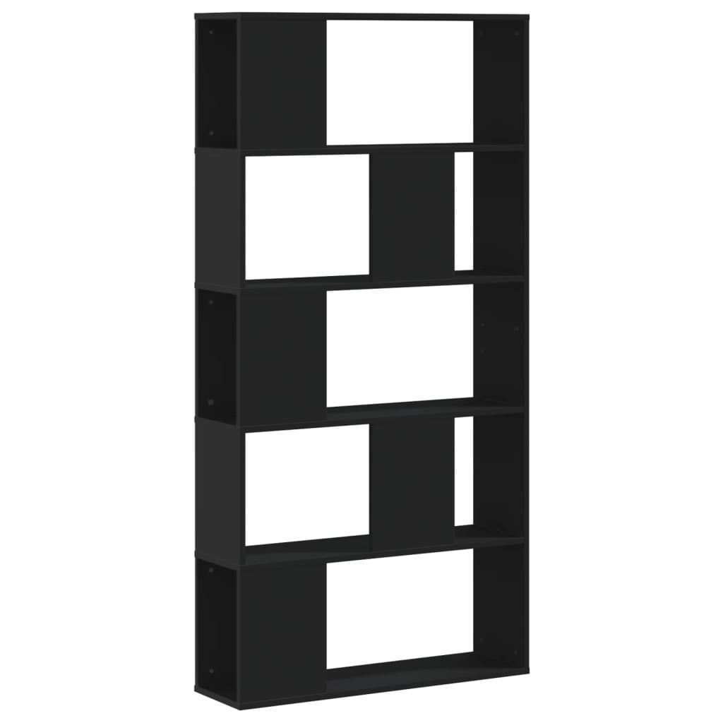 5 szintes fekete szerelt fa könyvespolc 80,5 x 23,5 x 162,5 cm