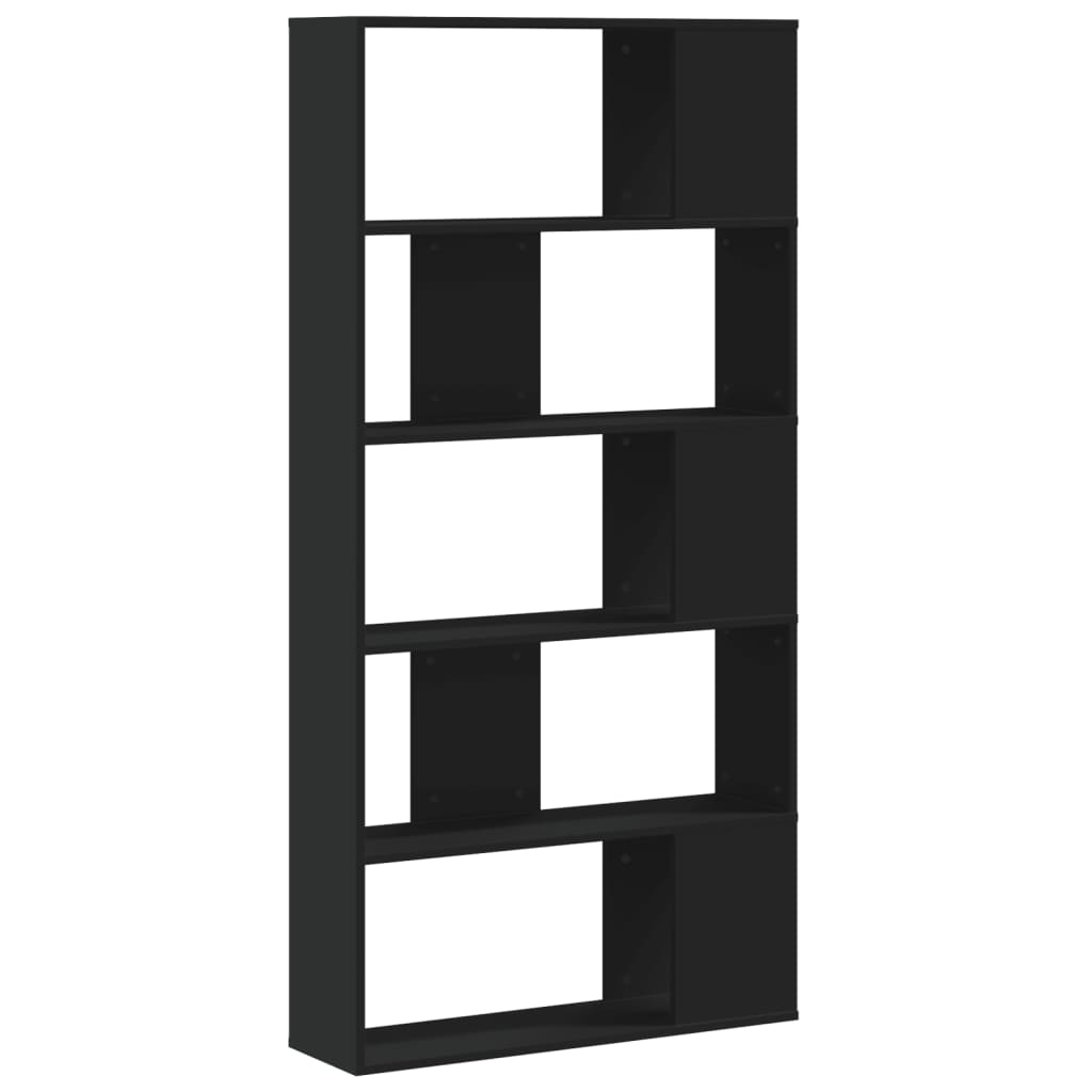 5 szintes fekete szerelt fa könyvespolc 80,5 x 23,5 x 162,5 cm
