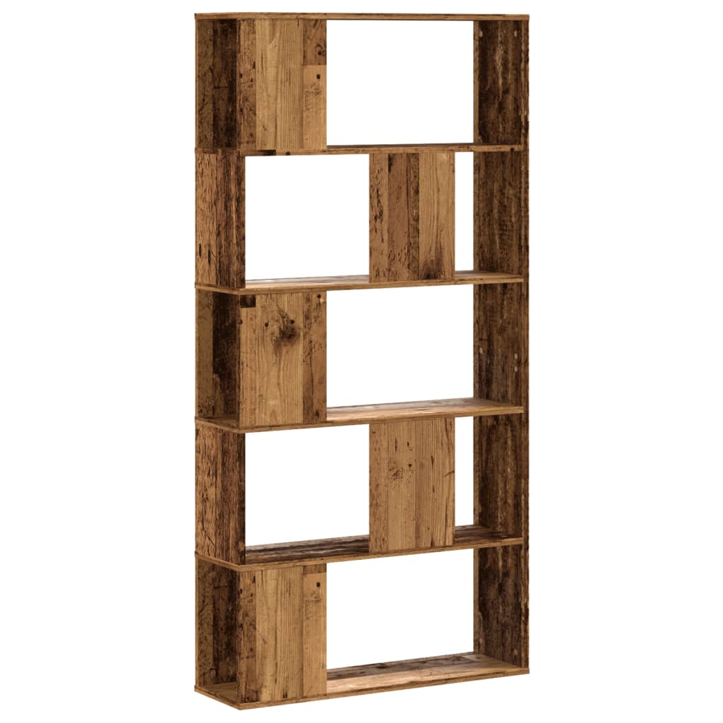 5 szintes antik fa színű fa könyvespolc 80,5 x 23,5 x 162,5 cm