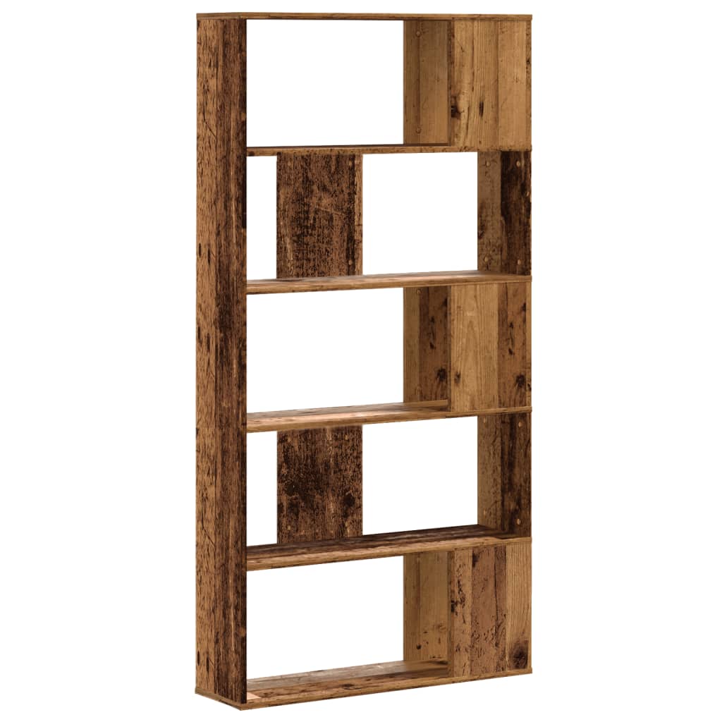 5 szintes antik fa színű fa könyvespolc 80,5 x 23,5 x 162,5 cm