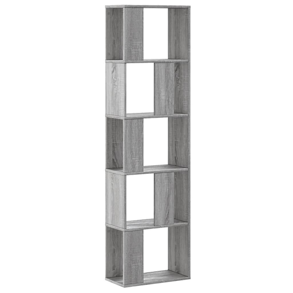 5 szintes szürke sonoma szerelt fa könyvespolc 45x23,5x162,5 cm